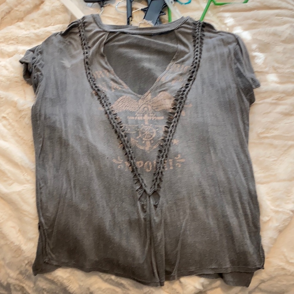 Grey deep v with cut outs